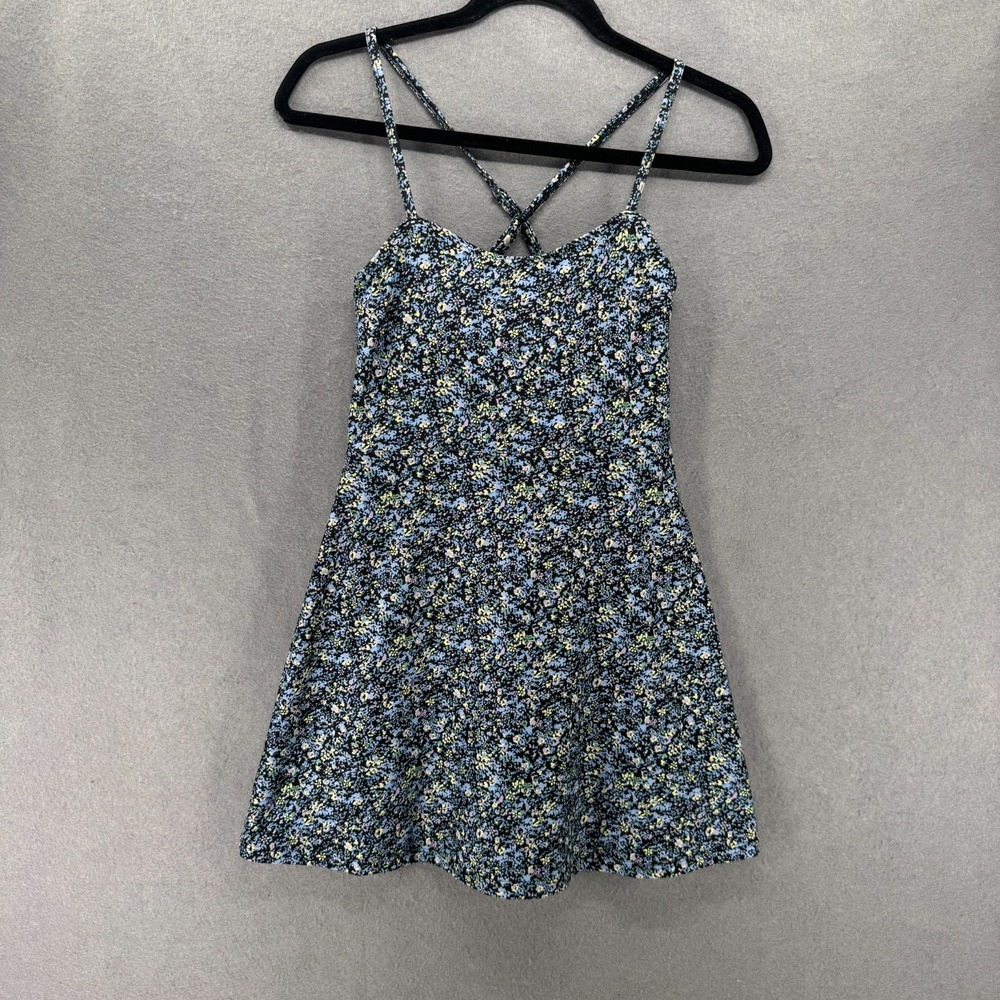 Gilly Hicks Active Recharge Dress Womens Size S Blue Black Ditsy Babydoll Skater